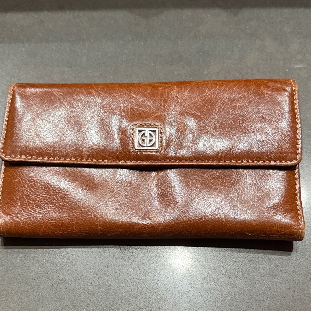 Giani Bernini Brown Leather Clutch Long Wallet. Vintage! 7.5”x4”x1”.